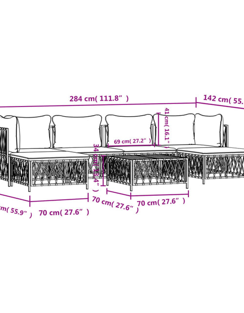 Încărcați imaginea în vizualizatorul Galerie, Set mobilier de grădină cu perne, 7 piese, alb, oțel
