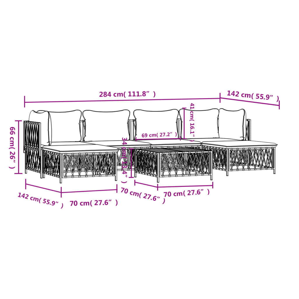 Set mobilier de grădină cu perne, 7 piese, alb, oțel