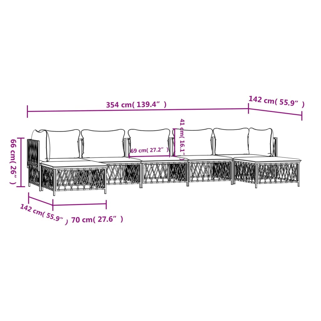 Set mobilier de grădină cu perne, 7 piese, alb, oțel