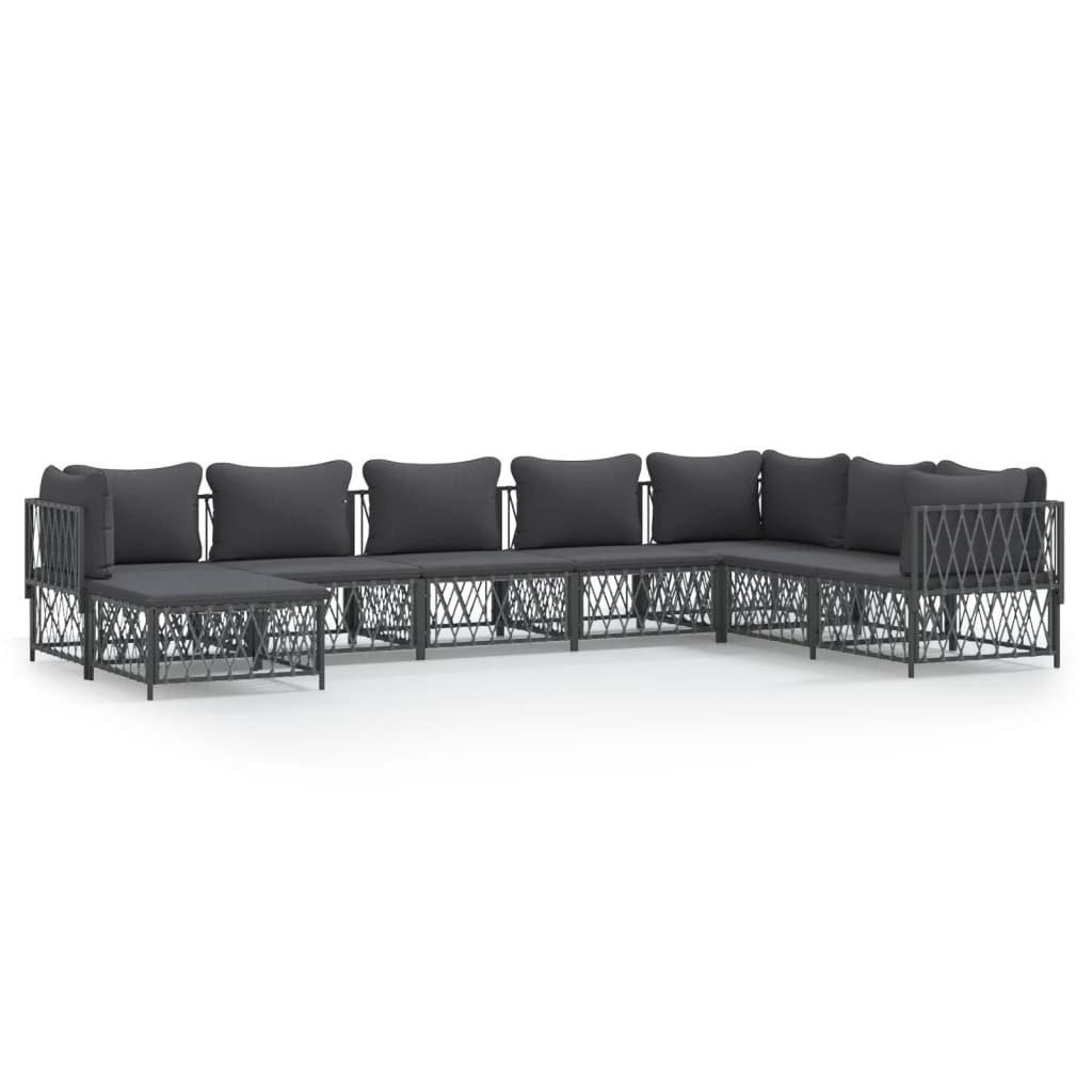 Set mobilier de grădină, 8 piese, cu perne, antracit, oțel