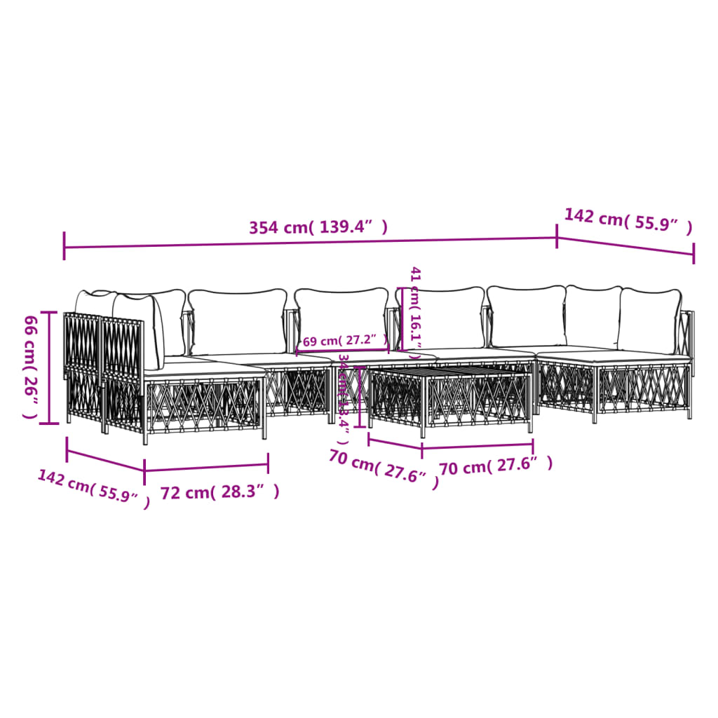 Set mobilier de grădină, 8 piese, cu perne, antracit, oțel