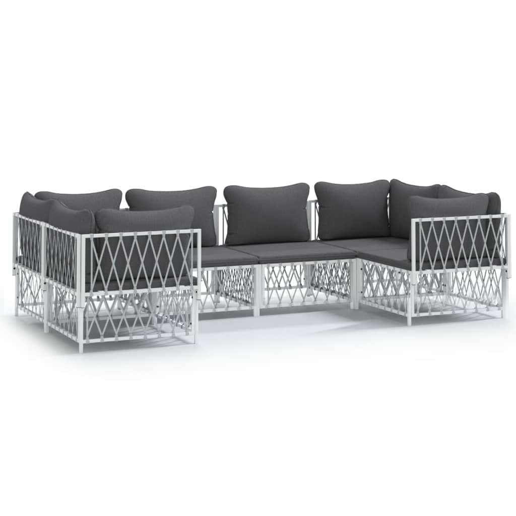 Set mobilier de grădină, 6 piese, cu perne, alb, oțel