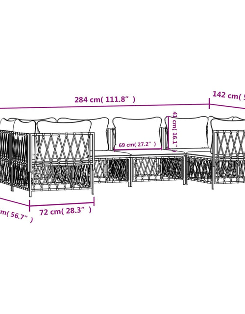 Încărcați imaginea în vizualizatorul Galerie, Set mobilier de grădină, 6 piese, cu perne, alb, oțel
