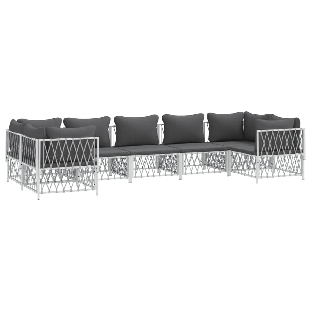 Set mobilier de grădină cu perne, 7 piese, alb, oțel