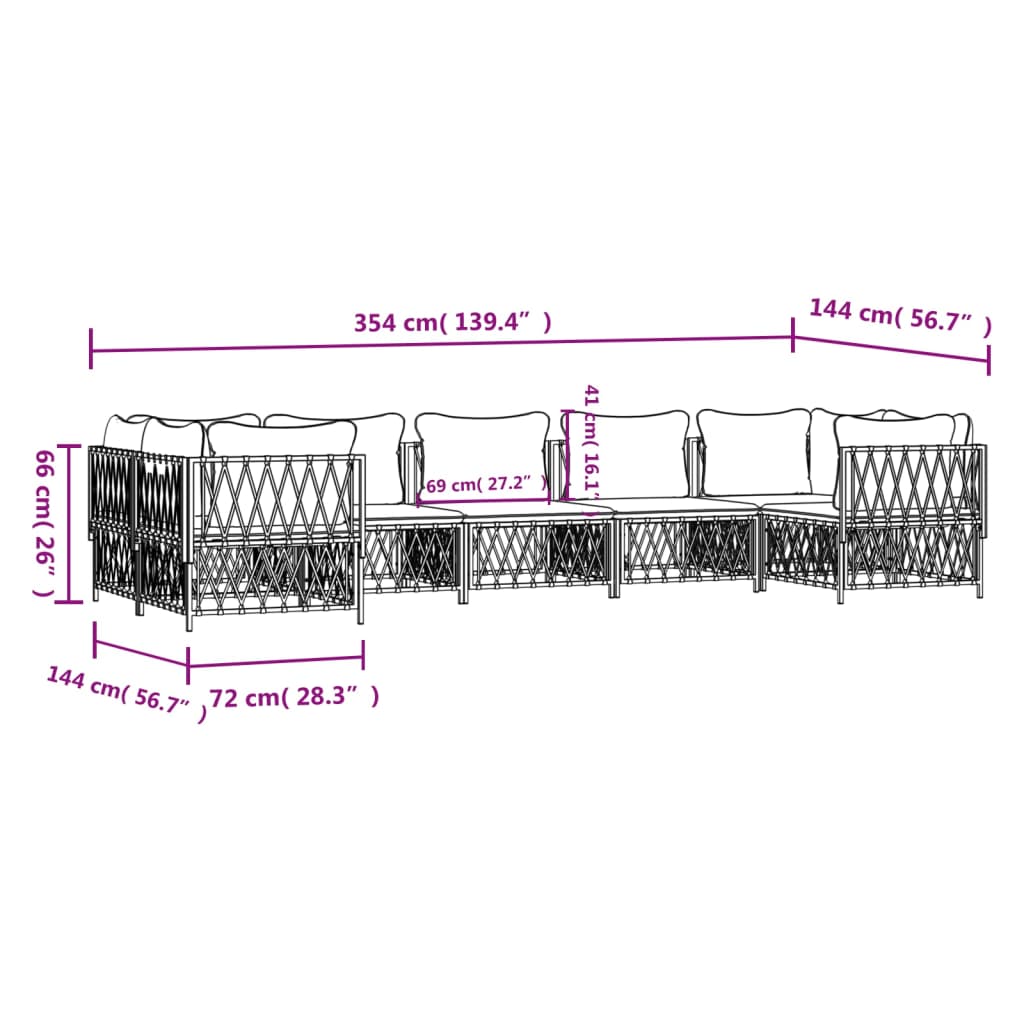 Set mobilier de grădină cu perne, 7 piese, alb, oțel