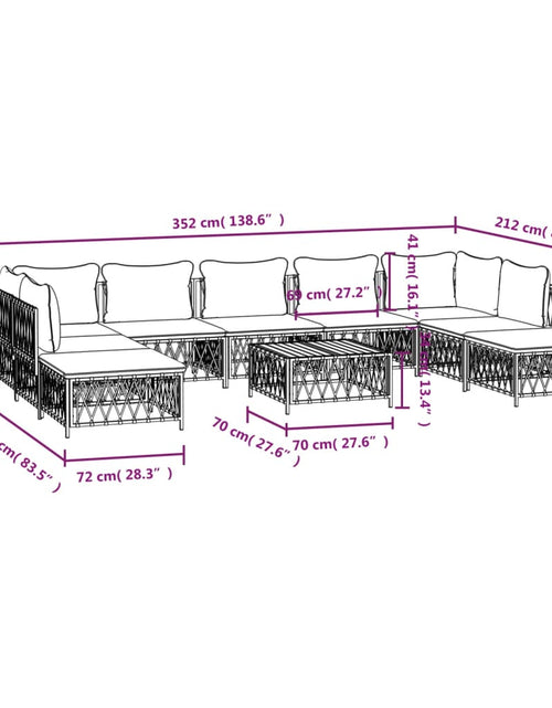 Încărcați imaginea în vizualizatorul Galerie, Set mobilier de grădină, 10 piese, cu perne, alb, oțel
