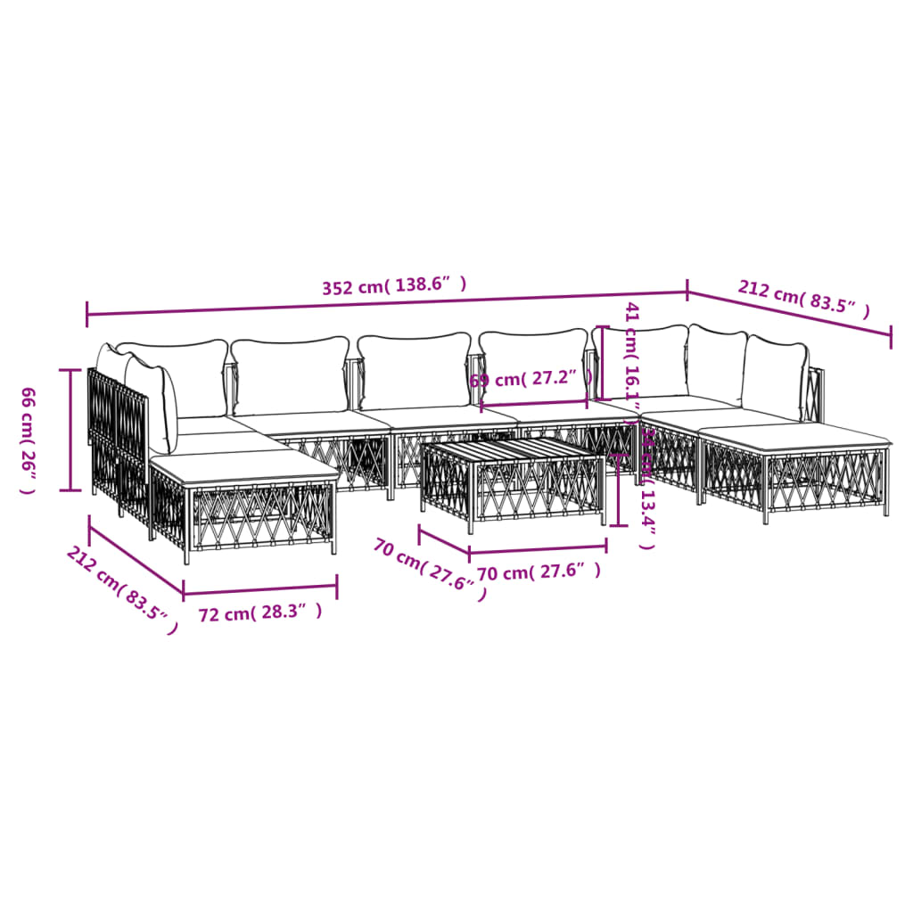 Set mobilier de grădină cu perne, 10 piese, antracit, oțel