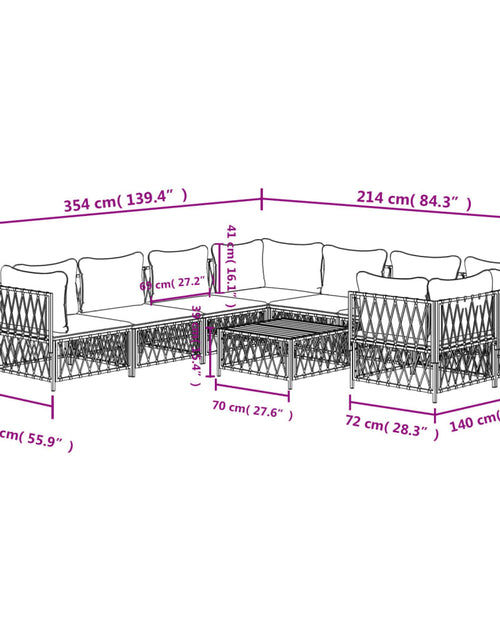 Încărcați imaginea în vizualizatorul Galerie, Set mobilier de grădină cu perne, 9 piese, alb, oțel
