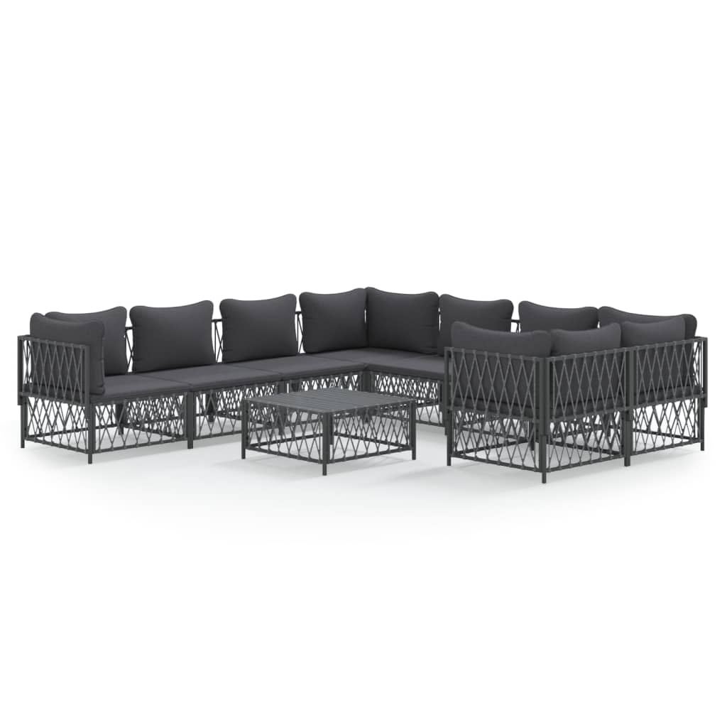 Set mobilier de grădină cu perne, 9 piese, antracit, oțel