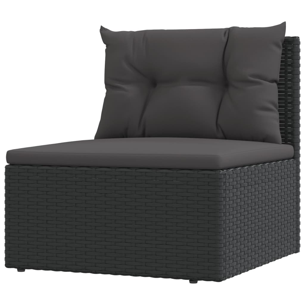 Set mobilier de grădină cu perne, 7 piese, negru, poliratan