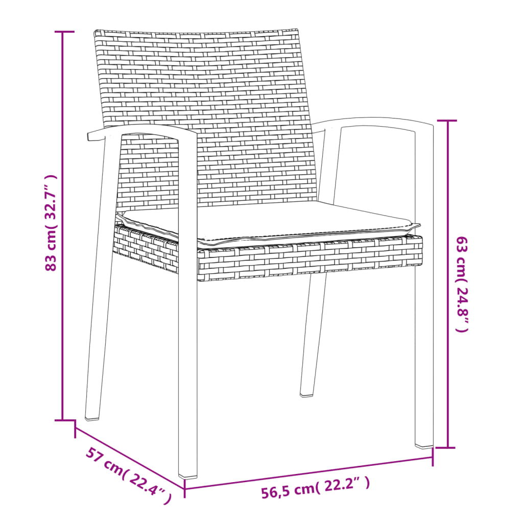 Scaune de grădină cu perne 4 buc. maro 56,5x57x83 cm poliratan