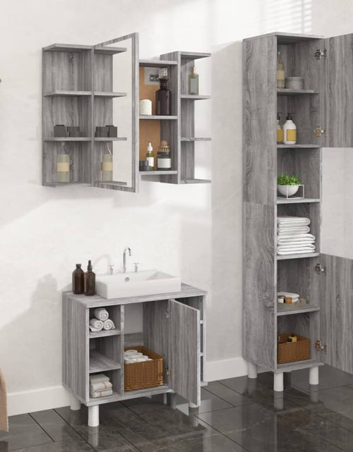 Încărcați imaginea în vizualizatorul Galerie, Set dulapuri de baie, 3 piese, gri sonoma, lemn prelucrat
