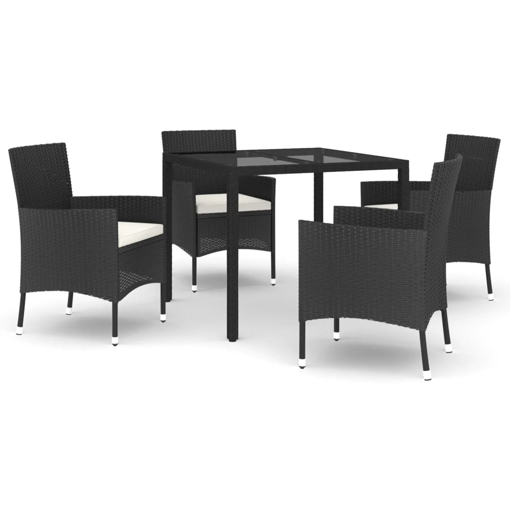 Set mobilier de grădină cu perne, 5 piese, negru, poliratan