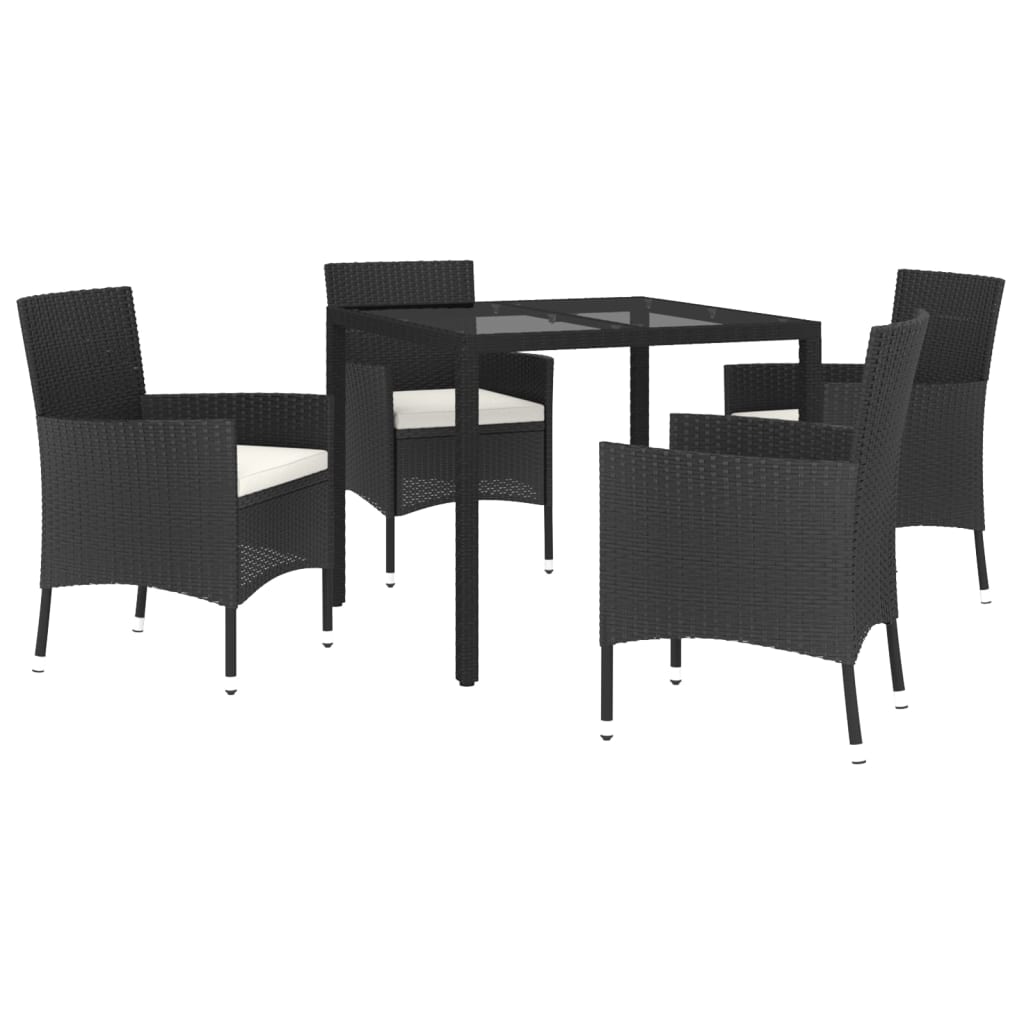 Set mobilier de grădină cu perne, 5 piese, negru, poliratan