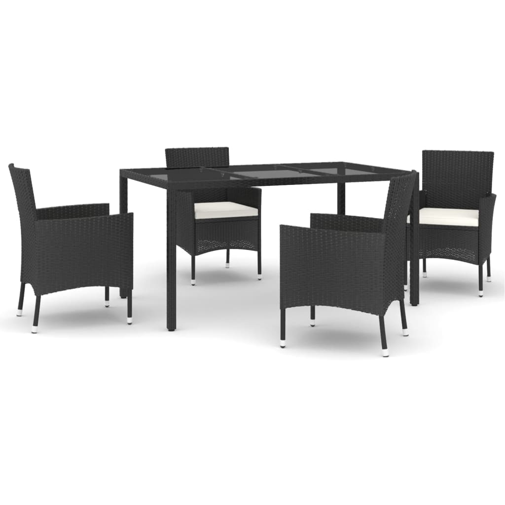 Set mobilier de grădină cu perne, 5 piese, negru, poliratan