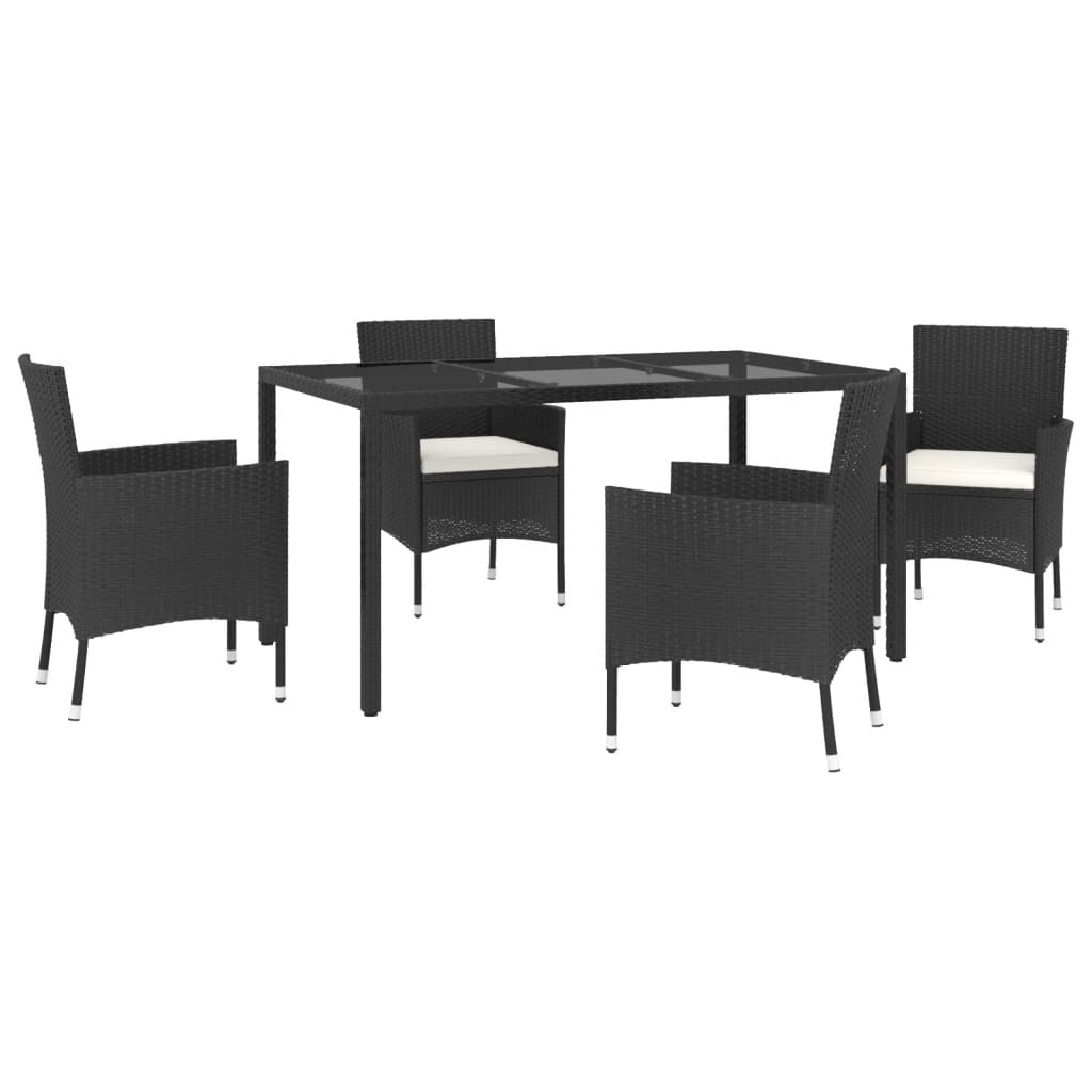 Set mobilier de grădină cu perne, 5 piese, negru, poliratan