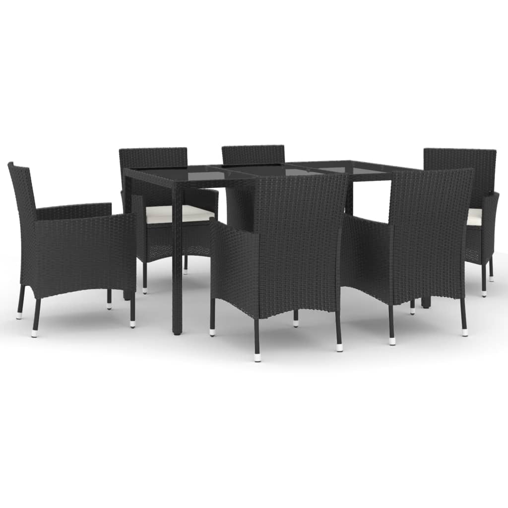 Set mobilier de grădină cu perne, 7 piese, negru, poliratan