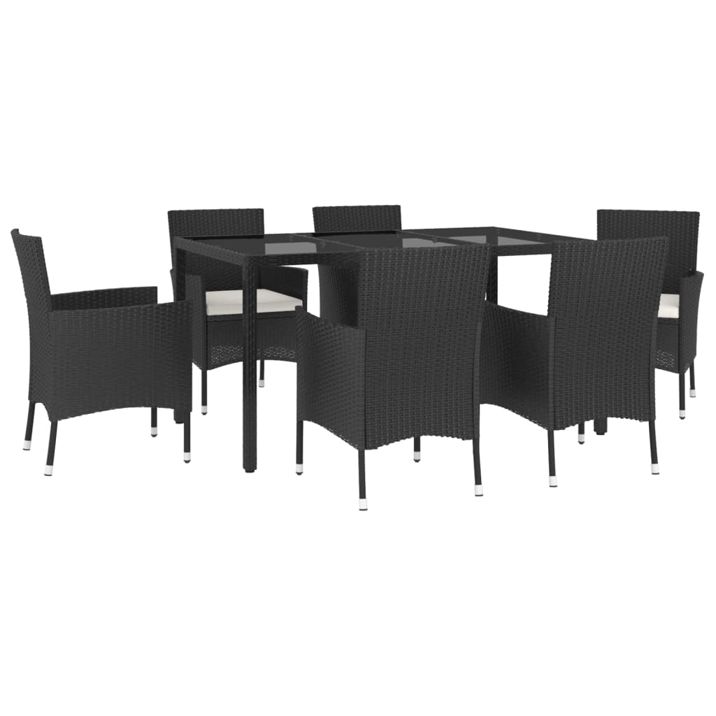 Set mobilier de grădină cu perne, 7 piese, negru, poliratan