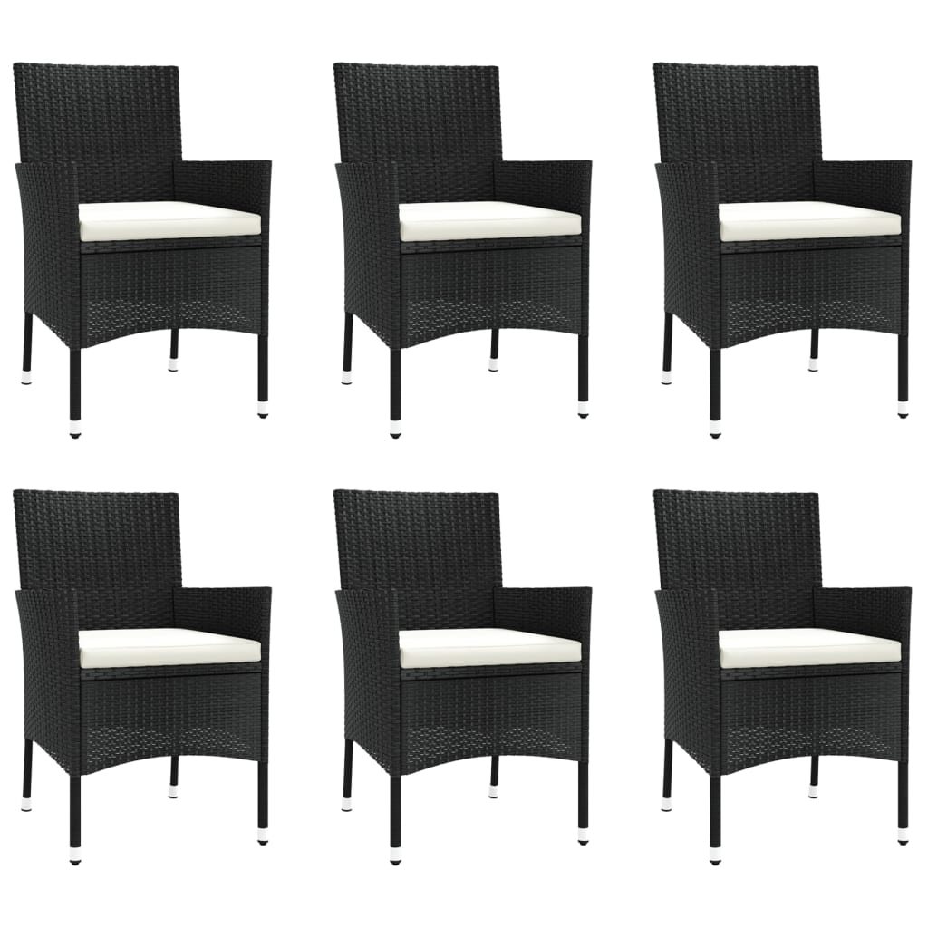 Set mobilier de grădină cu perne, 7 piese, negru, poliratan