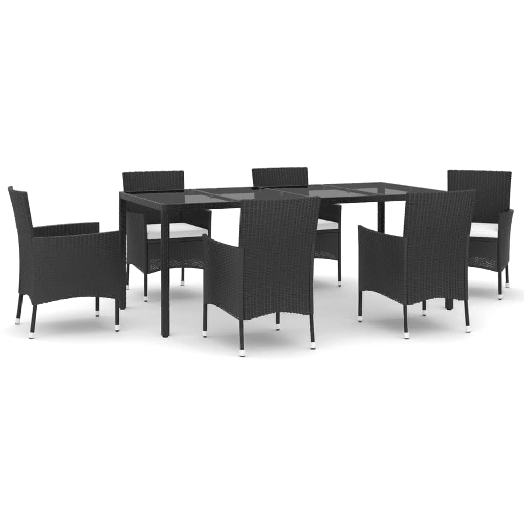 Set mobilier de grădină cu perne, 7 piese, negru, poliratan