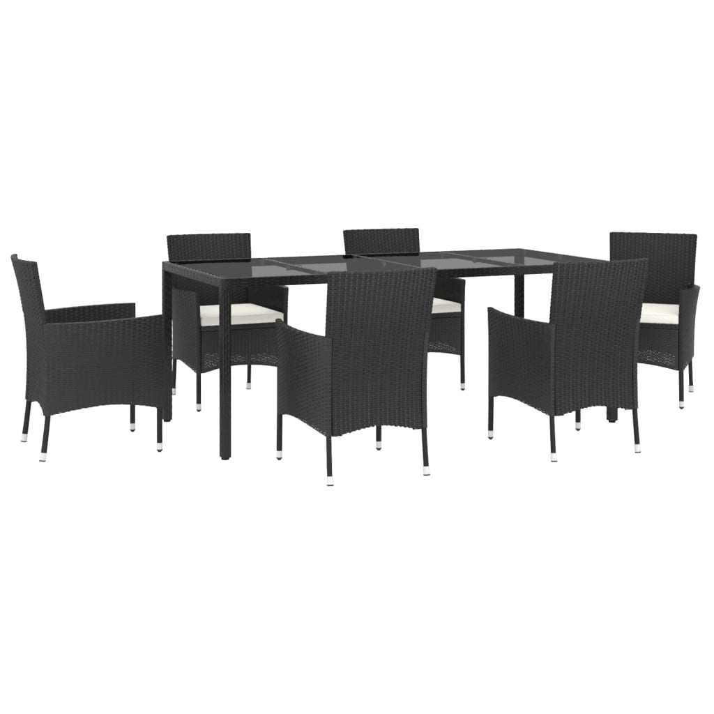 Set mobilier de grădină cu perne, 7 piese, negru, poliratan