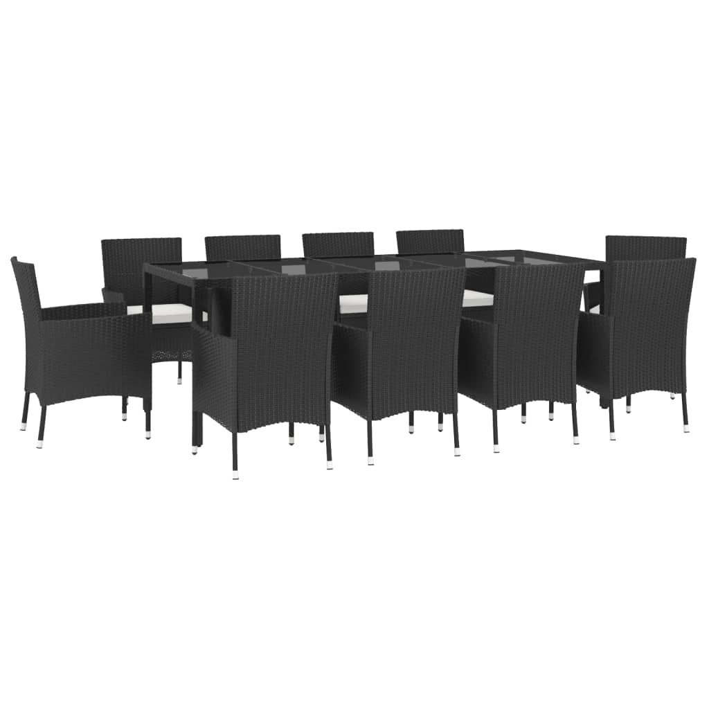 Set mobilier de exterior cu perne, 11 piese, negru, poliratan