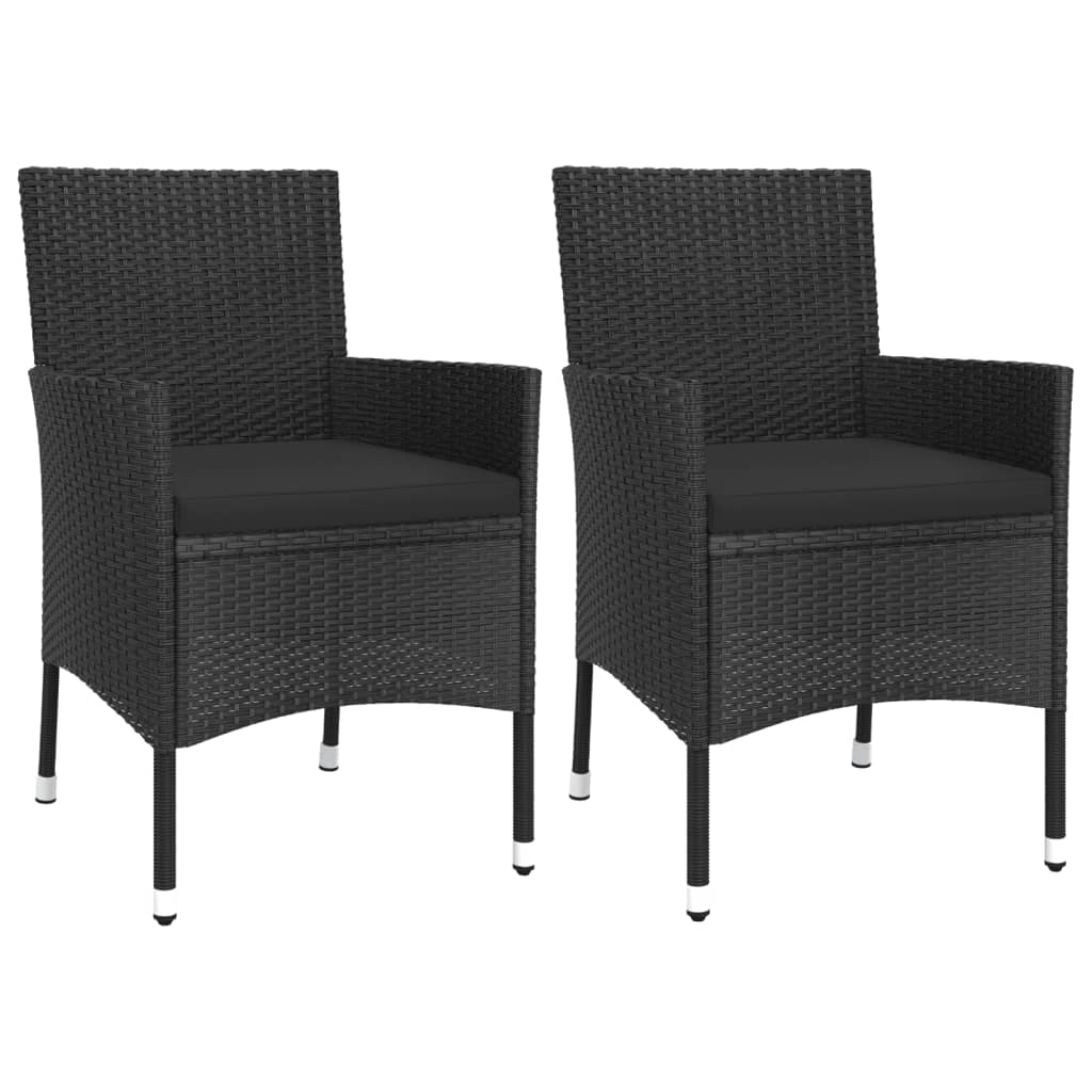 Set mobilier de grădină cu perne, 3 piese, negru, poliratan