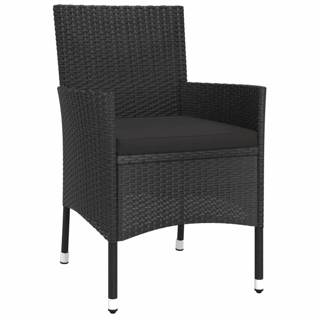 Set mobilier de grădină cu perne, 3 piese, negru, poliratan