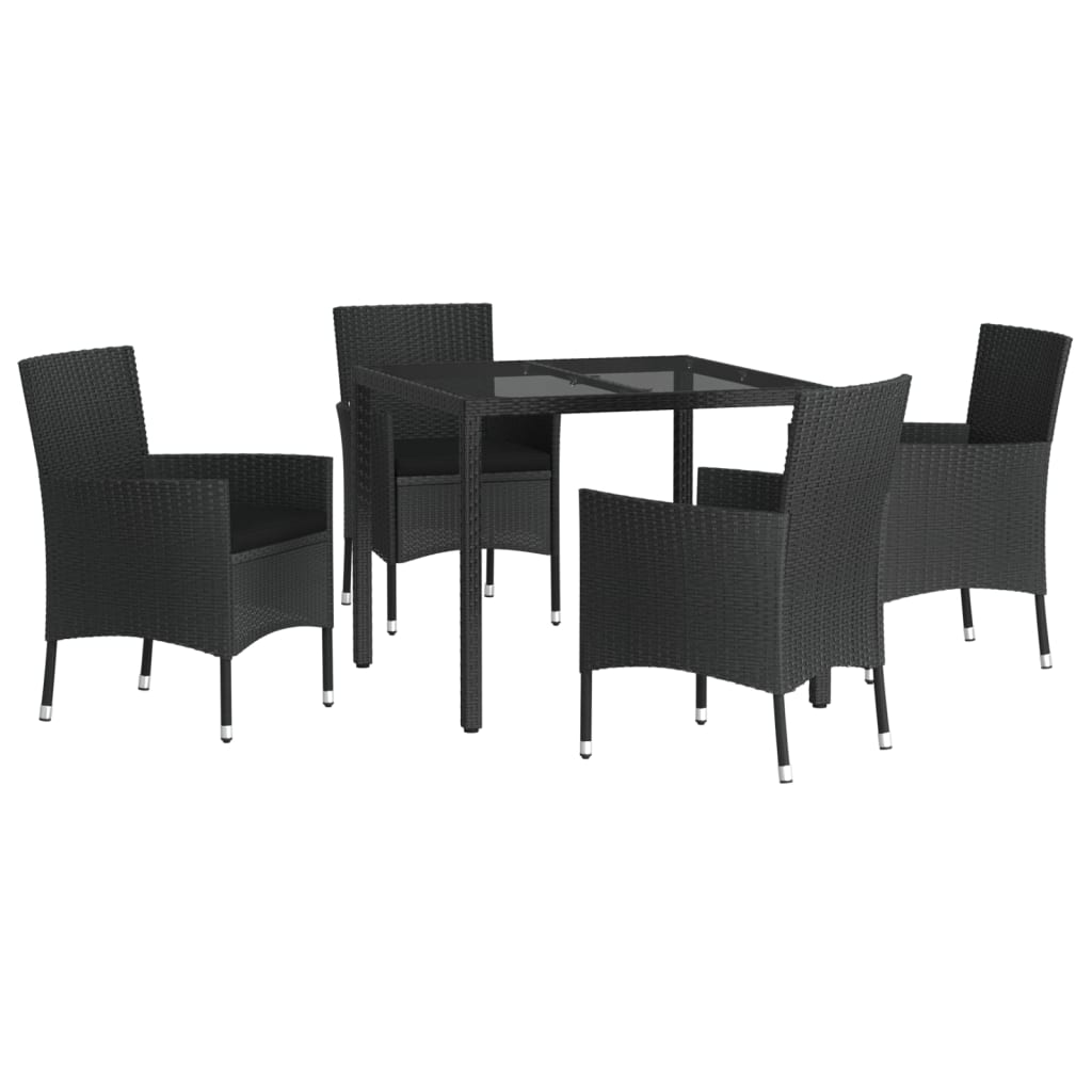 Set mobilier de grădină cu perne, 5 piese, negru, poliratan