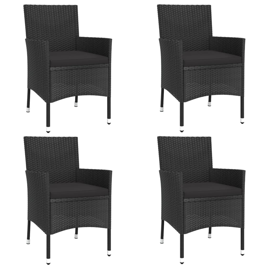 Set mobilier de grădină cu perne, 5 piese, negru, poliratan