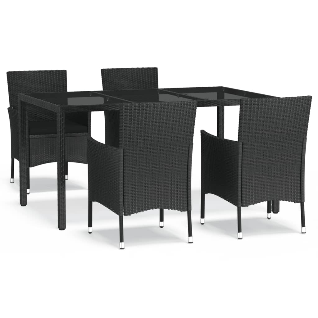 Set mobilier de grădină cu perne, 5 piese, negru, poliratan