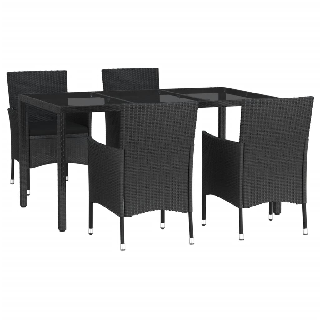 Set mobilier de grădină cu perne, 5 piese, negru, poliratan