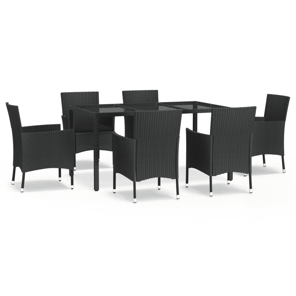 Set mobilier de grădină cu perne, 7 piese, negru, poliratan