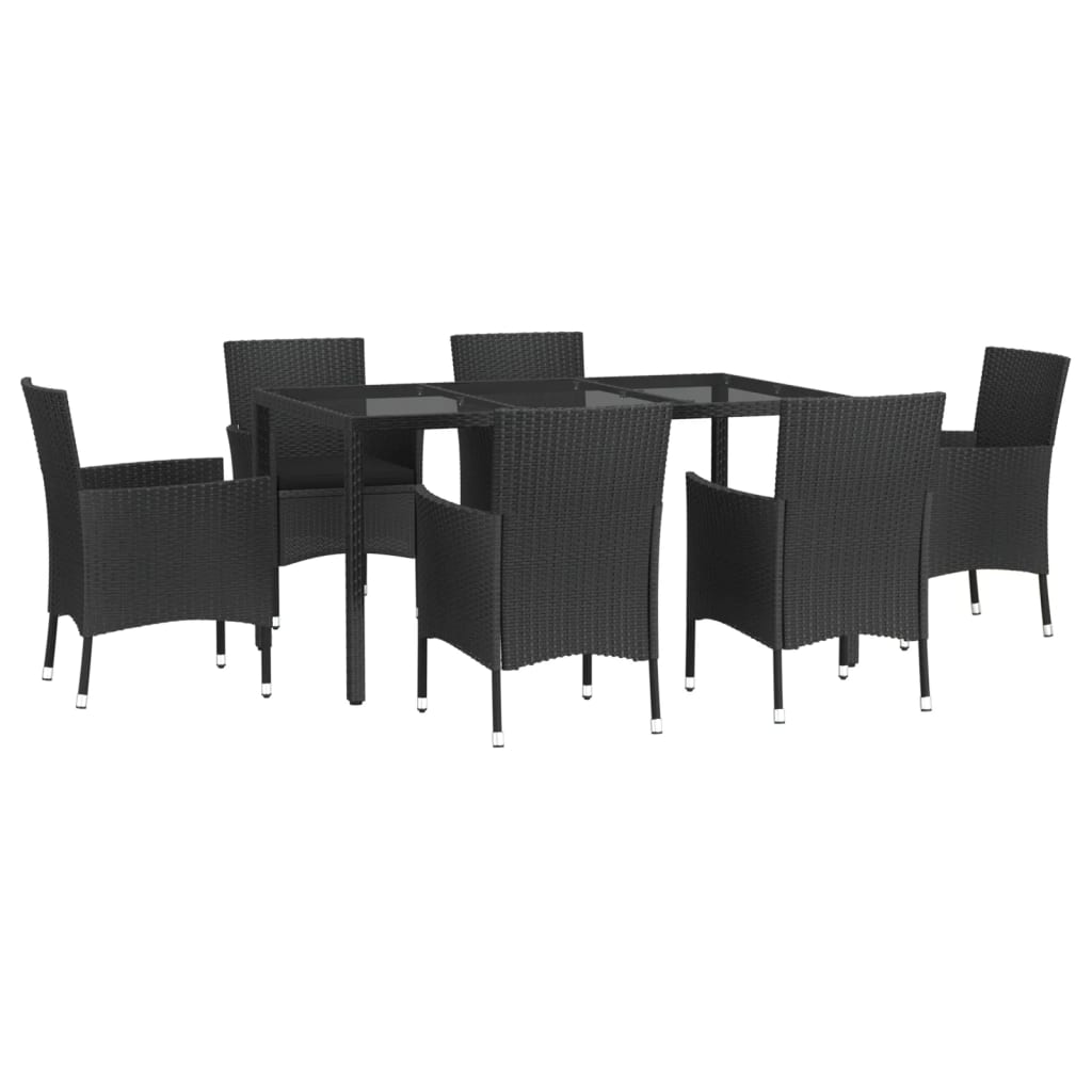 Set mobilier de grădină cu perne, 7 piese, negru, poliratan