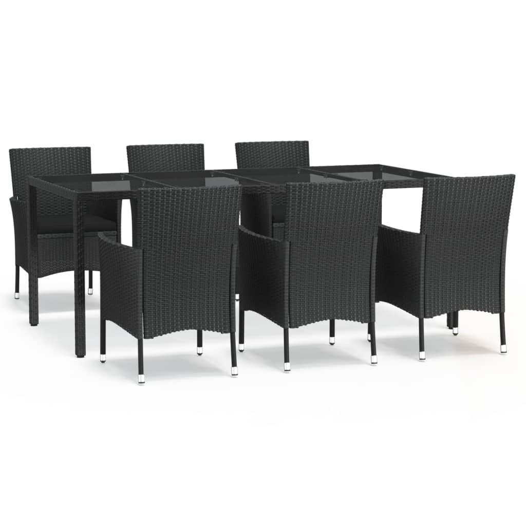 Set mobilier de grădină cu perne, 7 piese, negru, poliratan