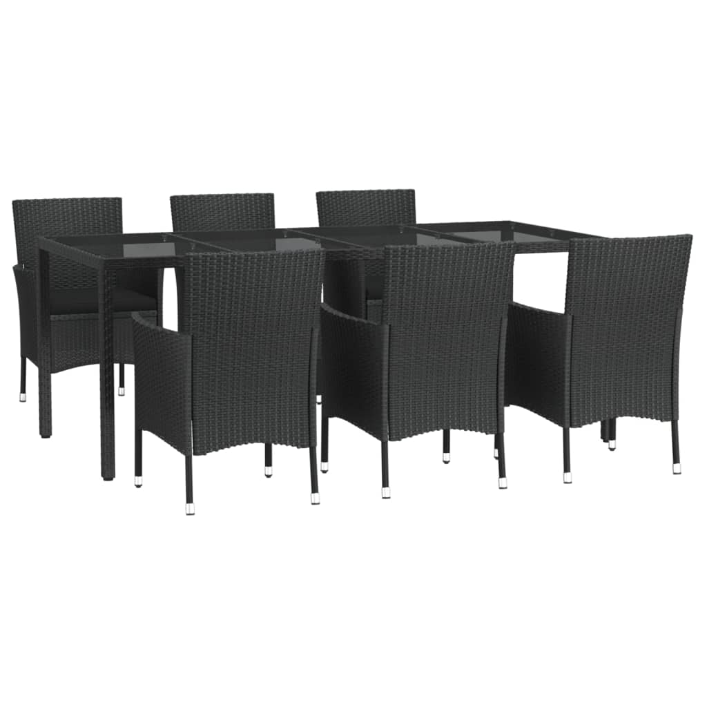 Set mobilier de grădină cu perne, 7 piese, negru, poliratan