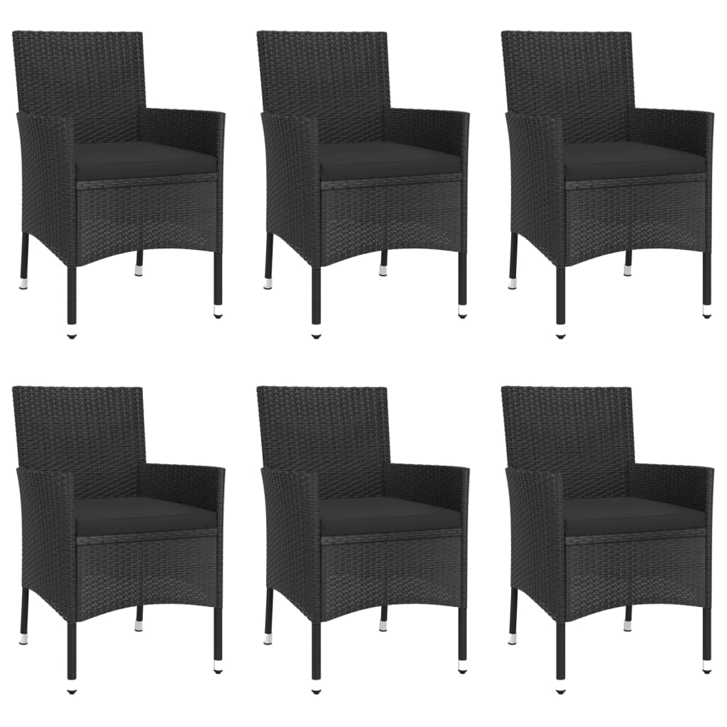 Set mobilier de grădină cu perne, 7 piese, negru, poliratan