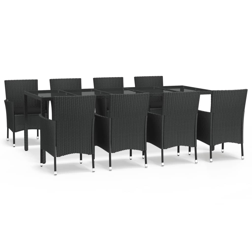 Set mobilier de grădină cu perne, 9 piese, negru, poliratan