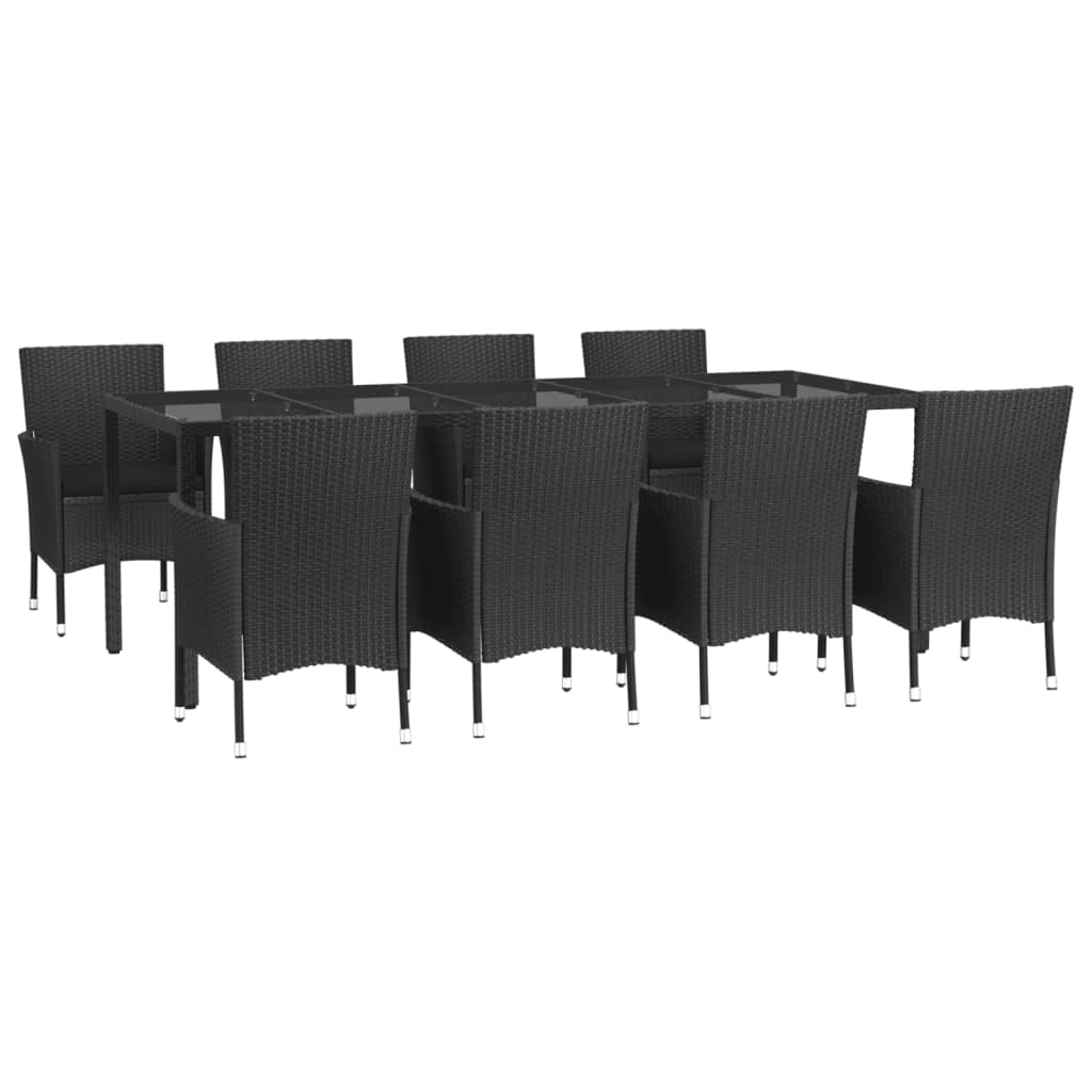 Set mobilier de grădină cu perne, 9 piese, negru, poliratan