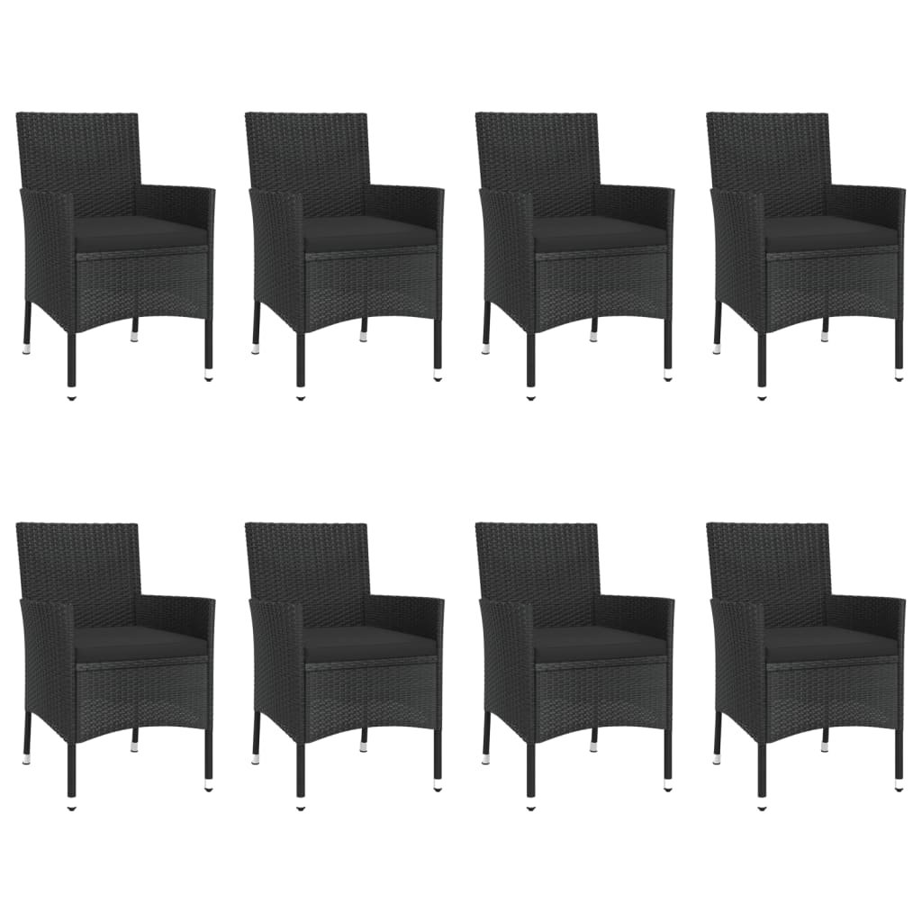 Set mobilier de grădină cu perne, 9 piese, negru, poliratan