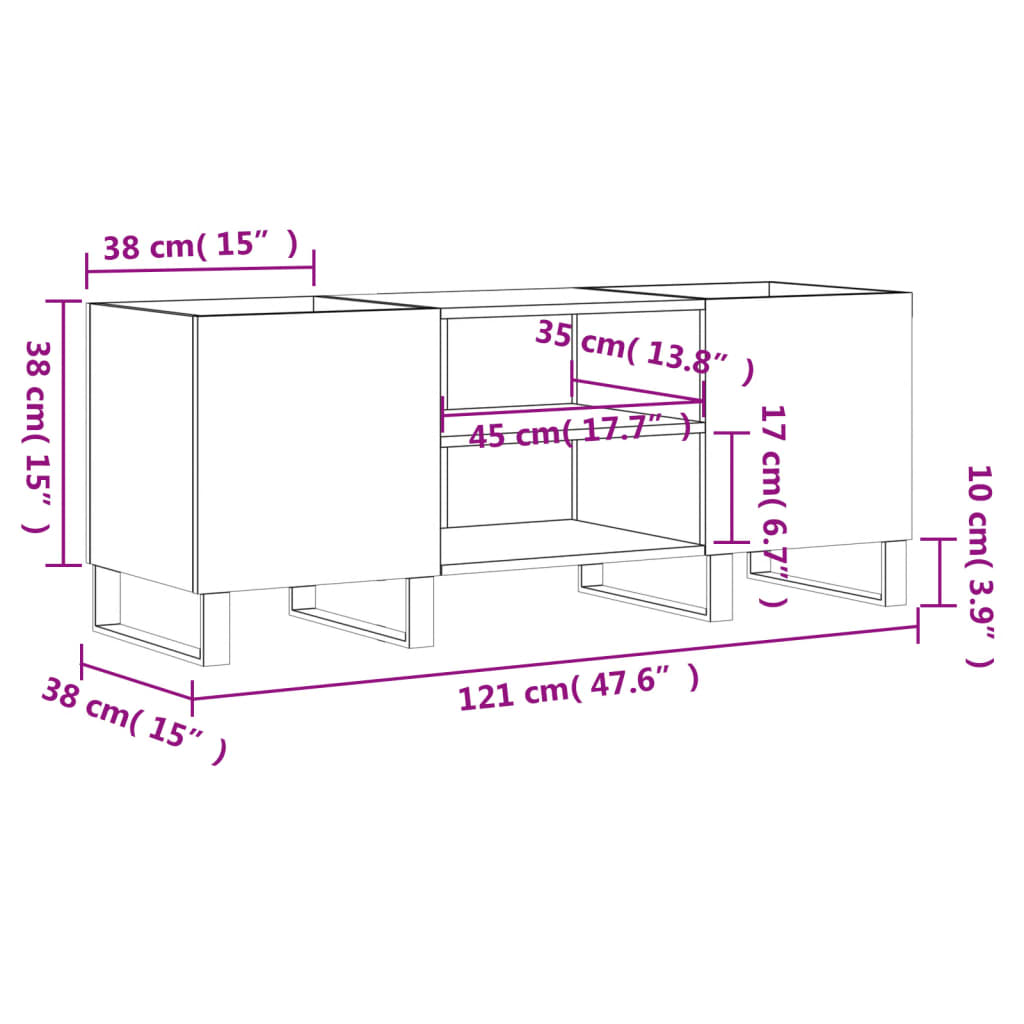 Dulap pentru discuri stejar maro, 121x38x48 cm, lemn prelucrat