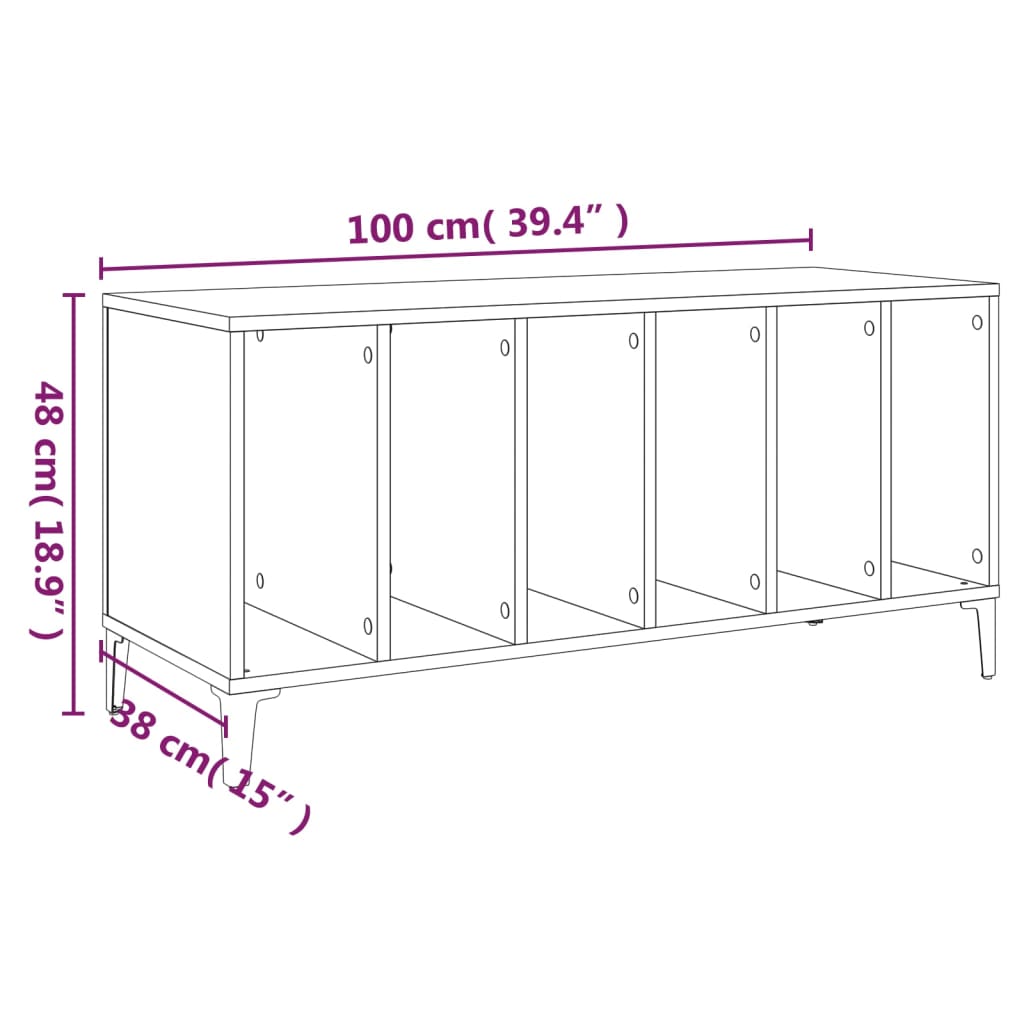 Dulap pentru discuri gri beton, 100x38x48 cm, lemn prelucrat