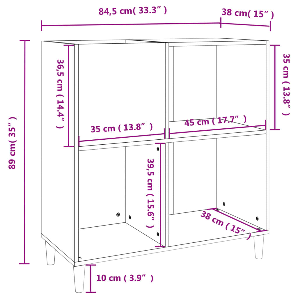 Dulap pentru discuri, alb, 84,5x38x89 cm, lemn compozit