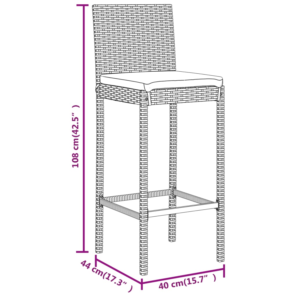 Set mobilier bar de grădină, cu perne, 5 piese, gri, poliratan