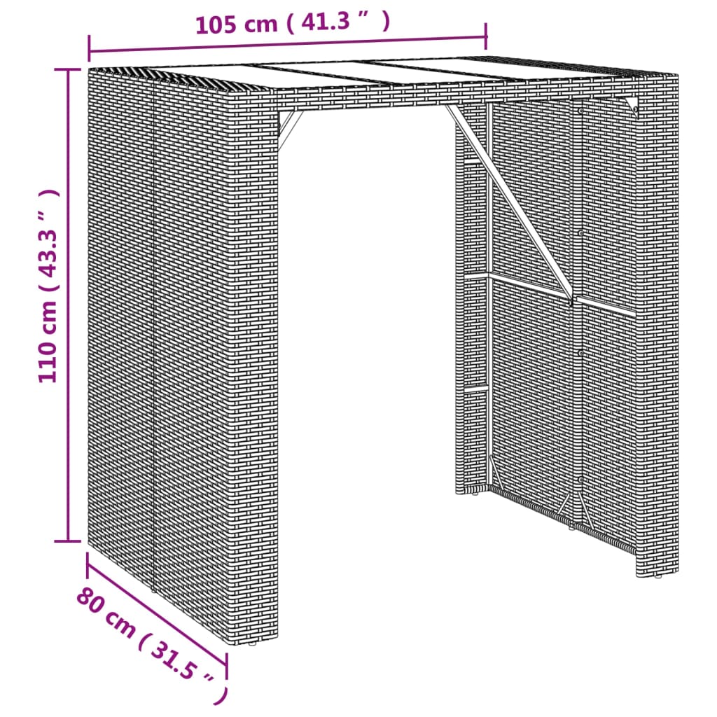 Set bar pentru grădină, 5 piese, negru, poliratan/lemn acacia