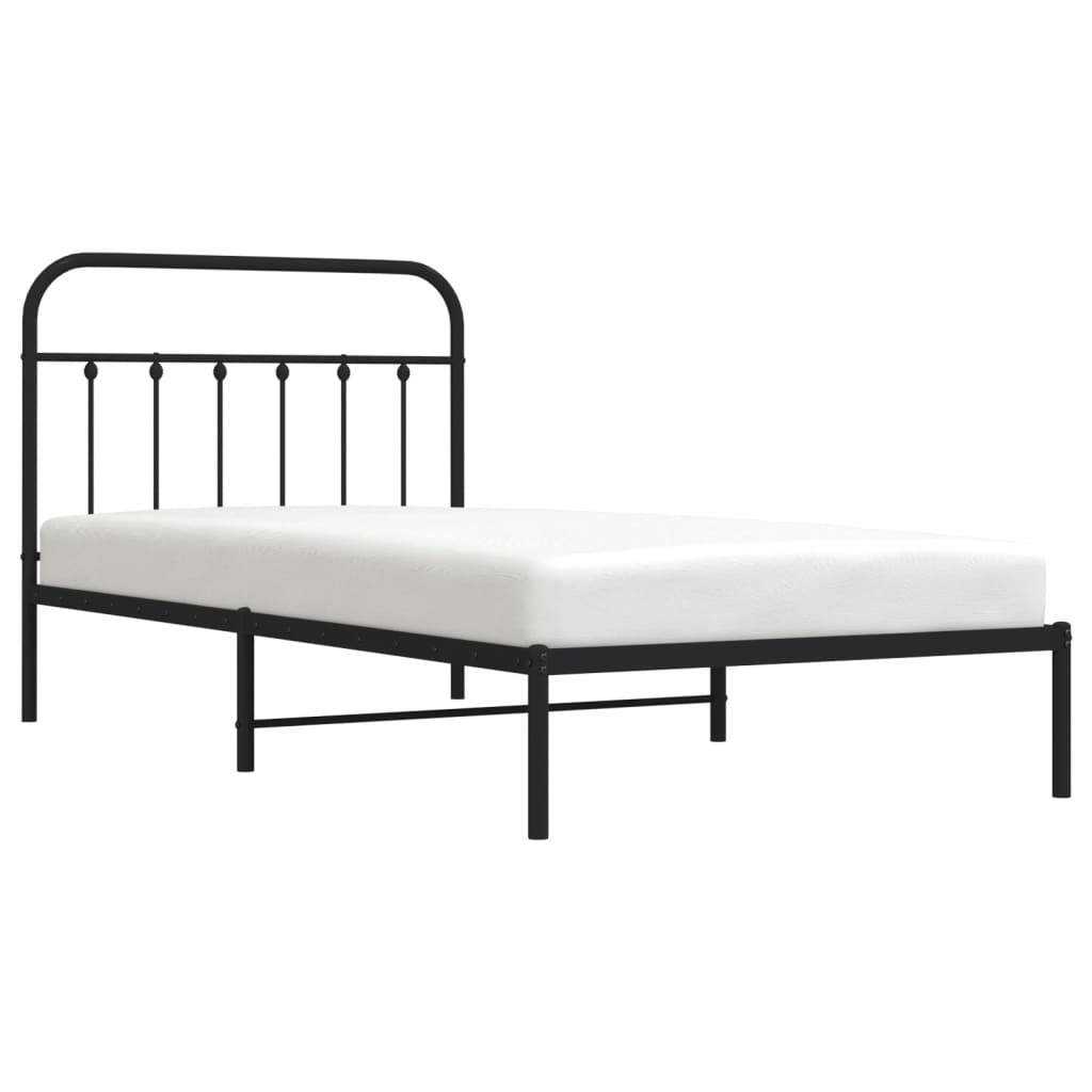 Cadru de pat din metal cu tăblie, negru, 107x203 cm