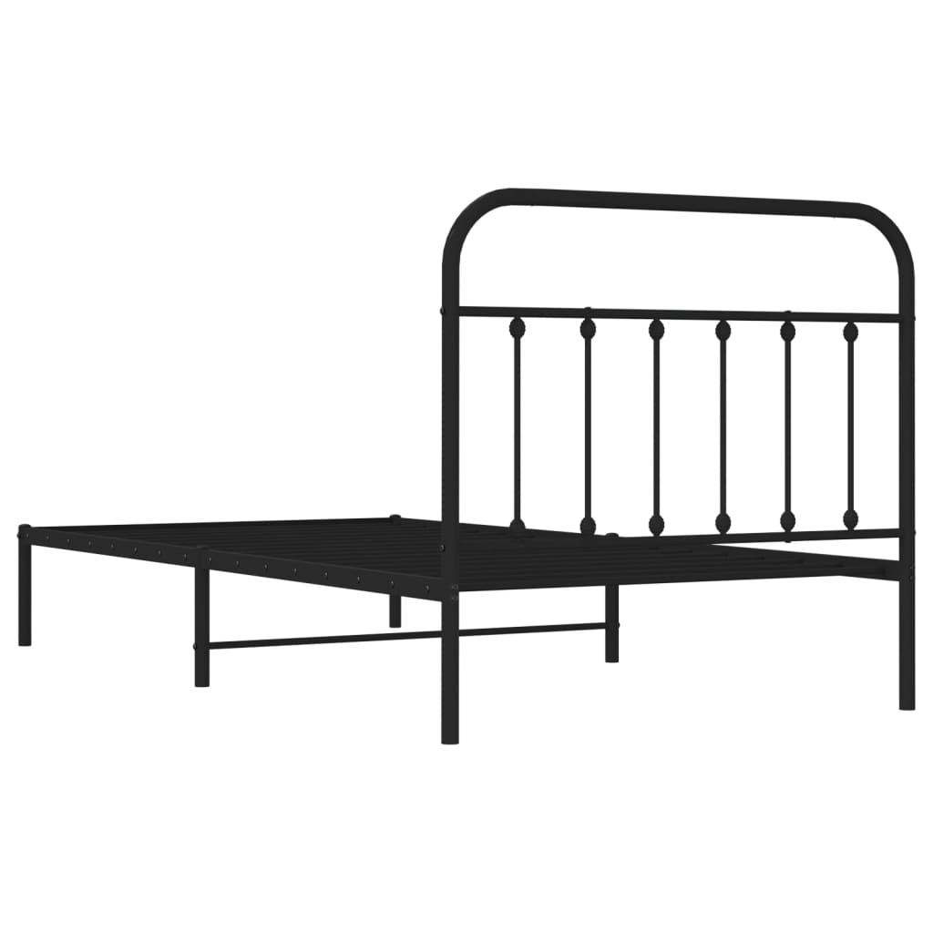 Cadru de pat din metal cu tăblie, negru, 107x203 cm