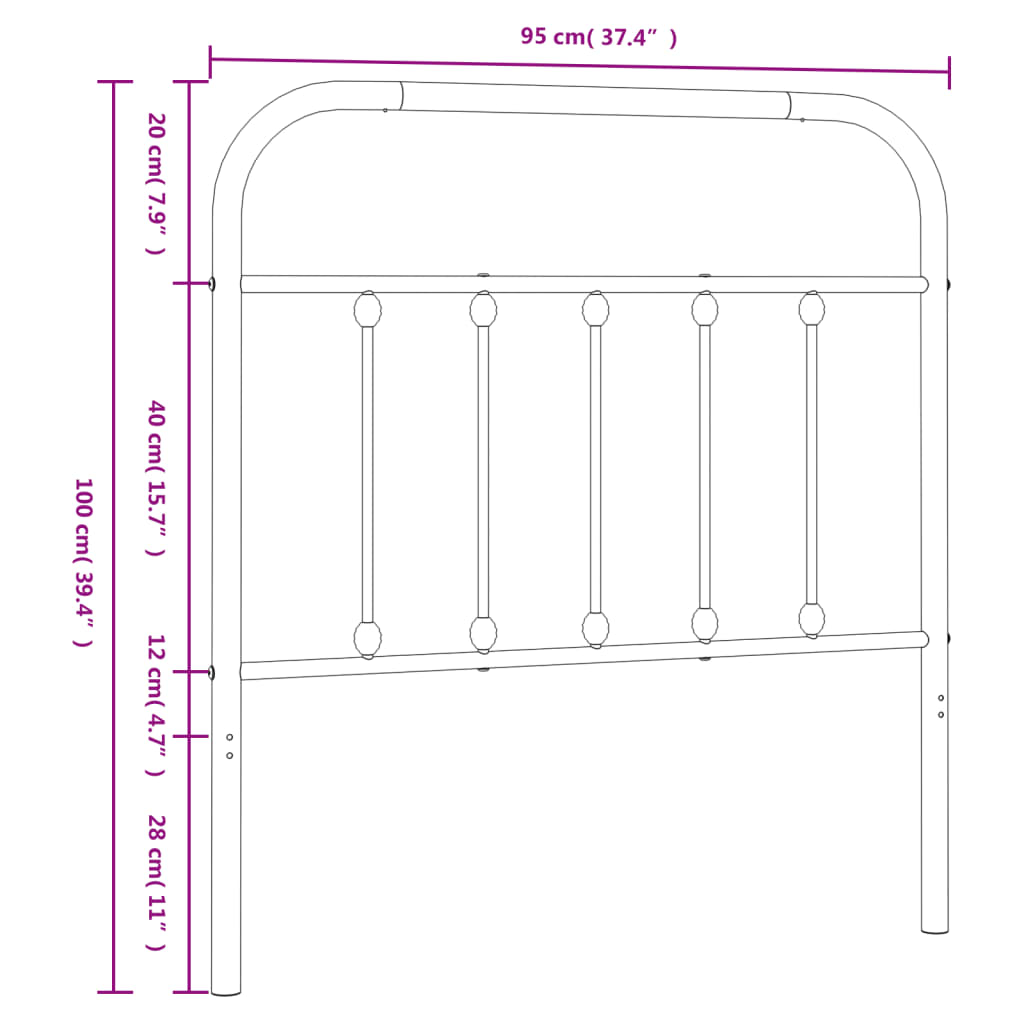 Tăblie de pat metalică, negru, 90 cm