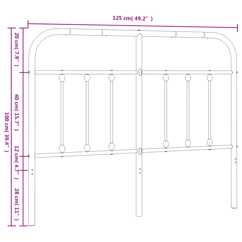 Tăblie de pat metalică, negru, 120 cm