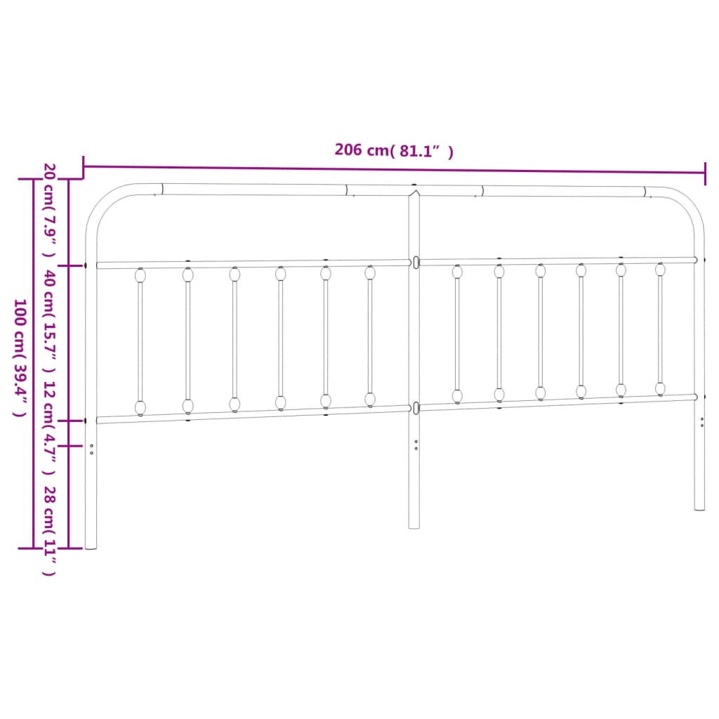 Tăblie de pat metalică, negru, 200 cm